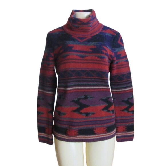 Lauren Ralph Lauren Turtleneck Sweater Medium Lambswool Multicolor Geometric Pat - Picture 2 of 6